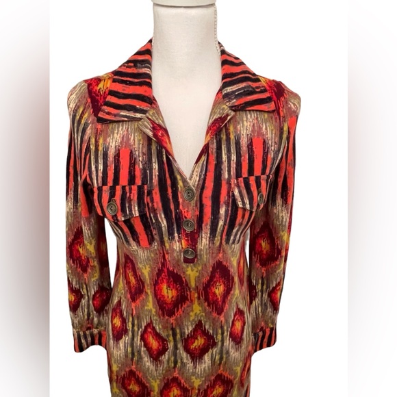 Anthropologie Uncle Frank Ikat Print Shirt Dress Long Sleeve - Picture 6 of 15